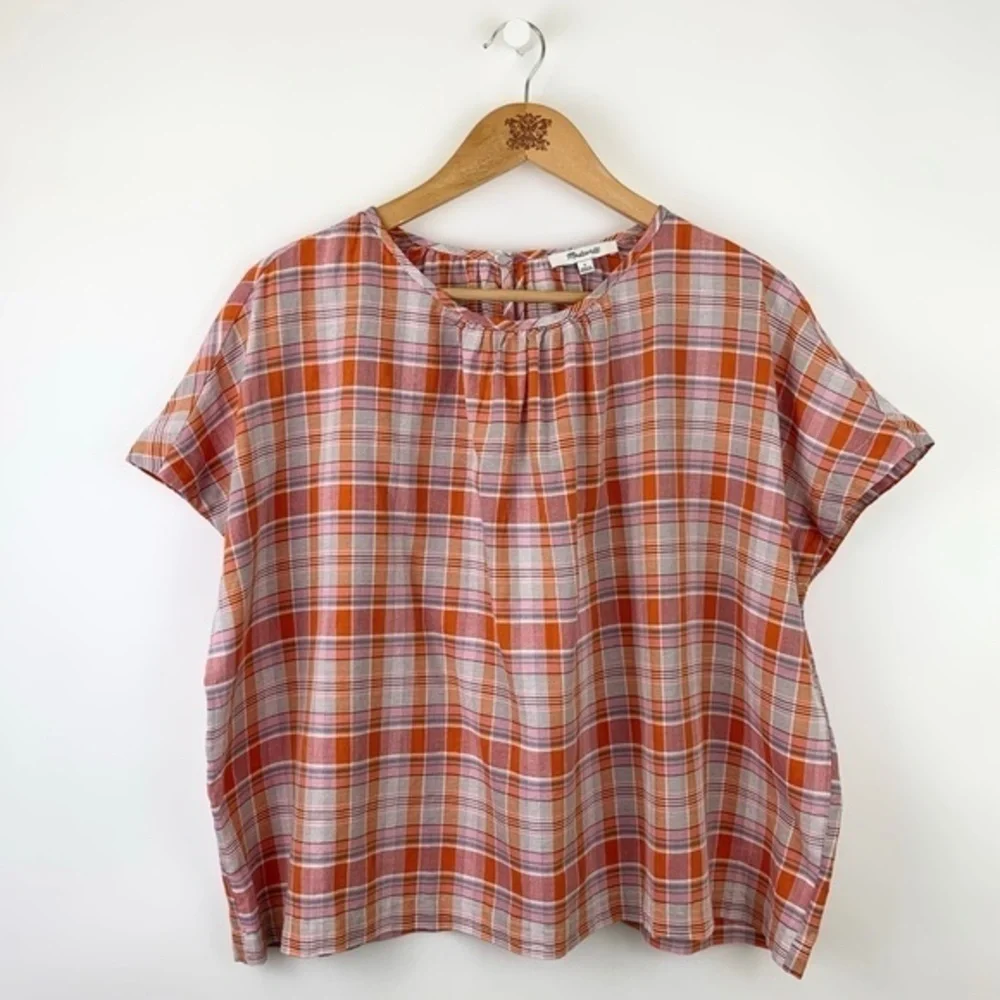 NWT Madewell Shirred Neck Boxy Top June Hero Plaid Size Small - Picture 6 of 14